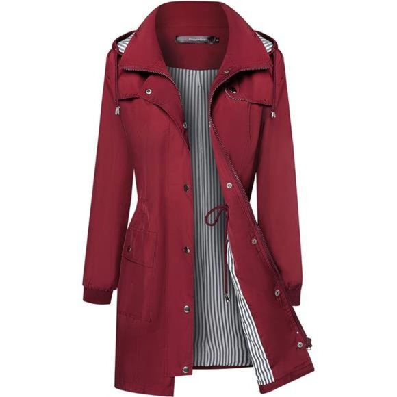 Rain Jacket Women Raincoat Waterproof Windbreaker Hooded Trench Coats S-XXL - Picture 1 of 5